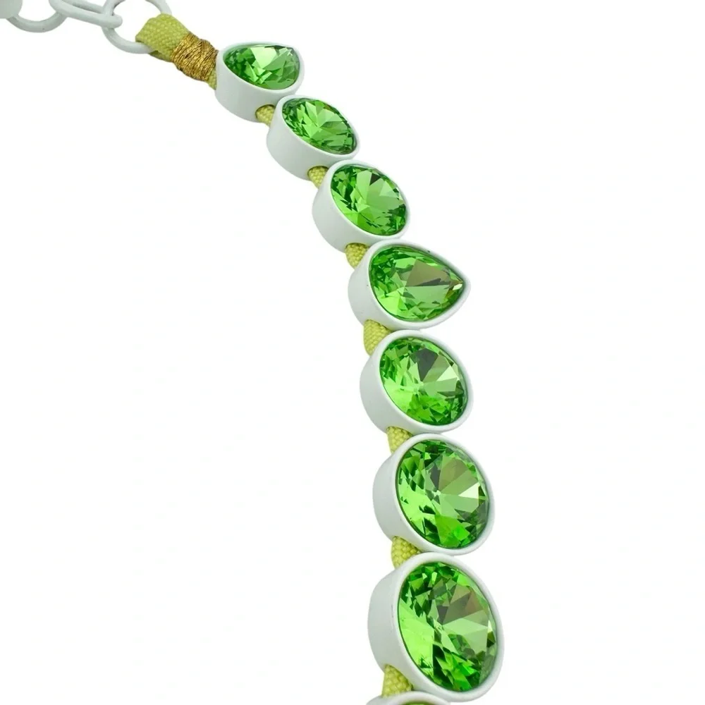 Rare J Crew Brulee Necklace in Green Enamel and Crystals